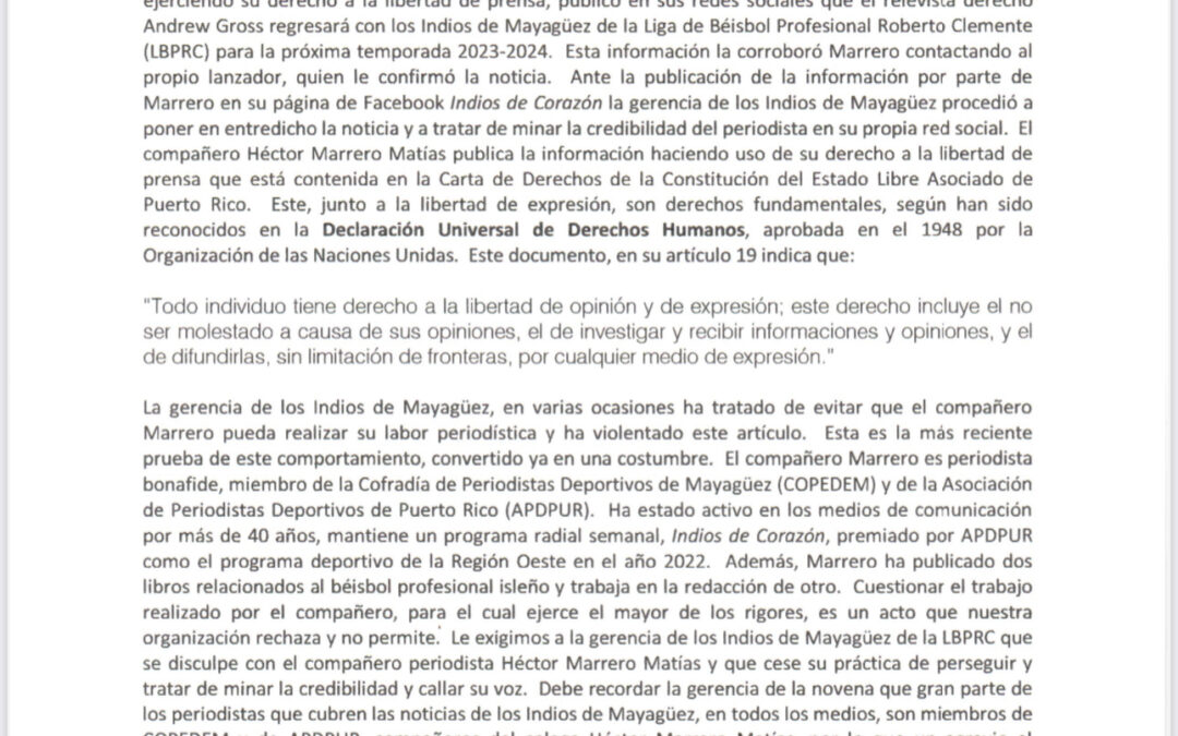 Apoyo de AIPS al periodismo de Puerto Rico y Mayaguez
